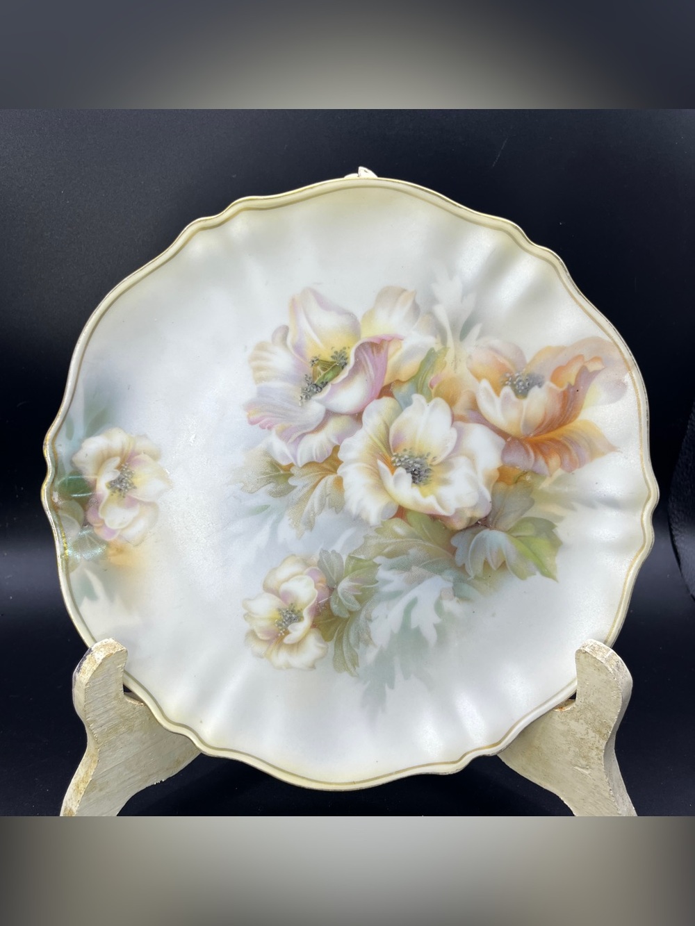 Antique RS Germany 8.5" Plate Hand Painted Floral Scalloped Gold Trim Star Mark